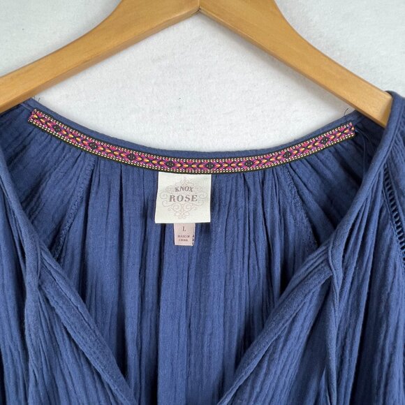 Knox Rose Womens Navy Blue Gauze V-Neck Romper Shorts Size L Puff Sleeve - Picture 5 of 16